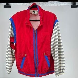 Vintage‎ Women’s Large Red and Blue Jacket with Striped Sleeves Sporty